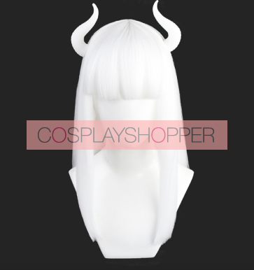 White 80cm Helltaker Lucifer Perruque de cosplay