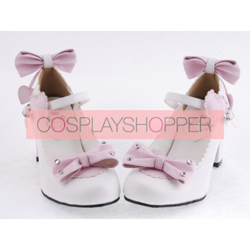 Chaussures Lolita pour Femme Blanches et Roses 2.6" Talon Haut Cuir Synthétique Mignon Bout Pointu Nœud Plateforme