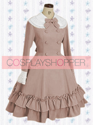 Khaki Sleevs Classic Double Breasted Bow Lolita Dress