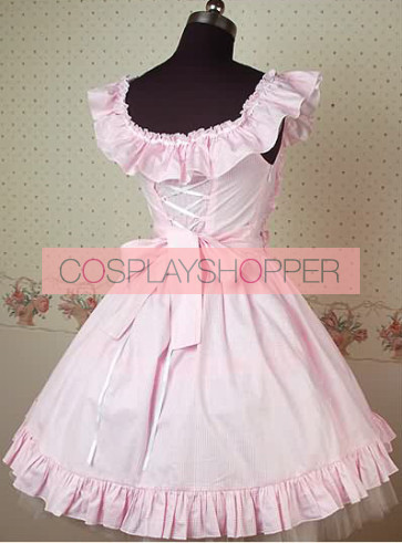 Robe Lolita Rose et Blanche Sans Manches à Volants