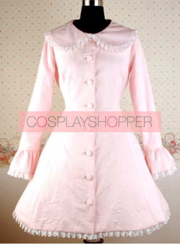 Manteau Lolita Rose à Manches Longues Col Rond et Nœud