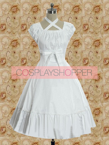 Robe Lolita Douce Blanche à Manches Courtes et Taille Empire