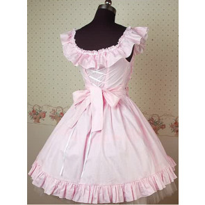 Robe Lolita Rose et Blanche Sans Manches à Volants