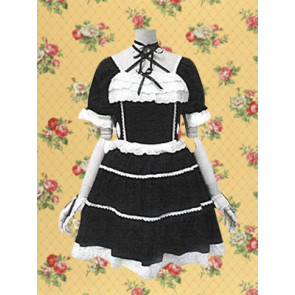 Robe Lolita Gothique Noire à Manches Courtes avec Lacets en Dentelle