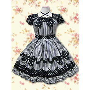 Robe Lolita Douce Noire à Manches Courtes et Nœud